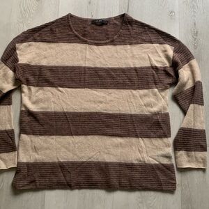 Lusso Cashmere Sweater striped size M soft cozy color block tan brown‎